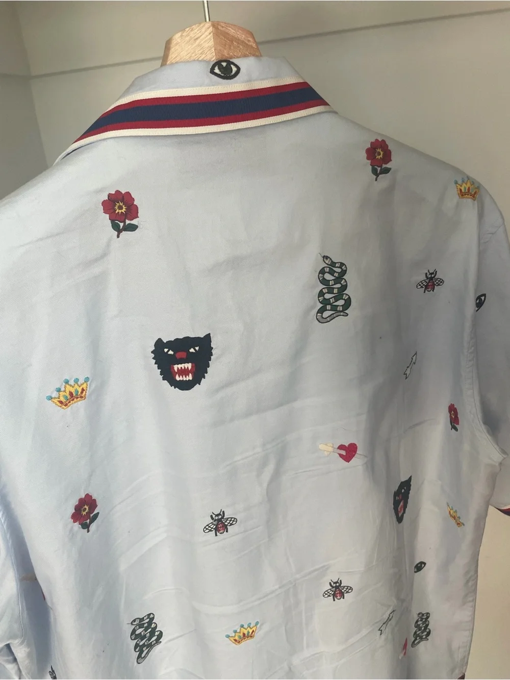 Gucci Light Blue Embroidery Bowling Shirt